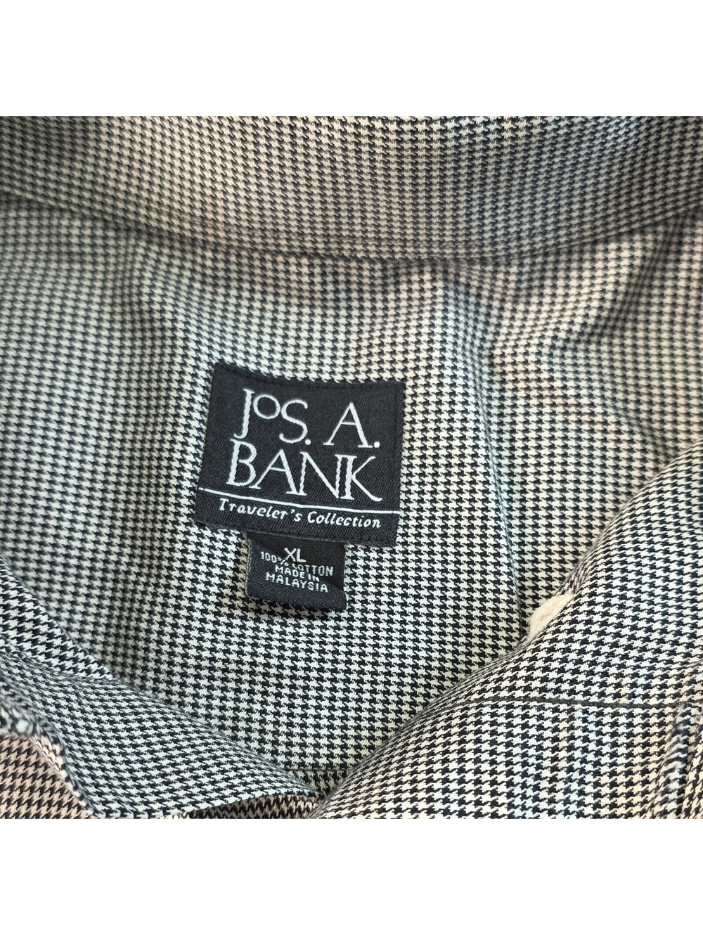 Jos. A. Bank Traveler’s Collection Mens XL Black White Houndstooth Cotton Shirt